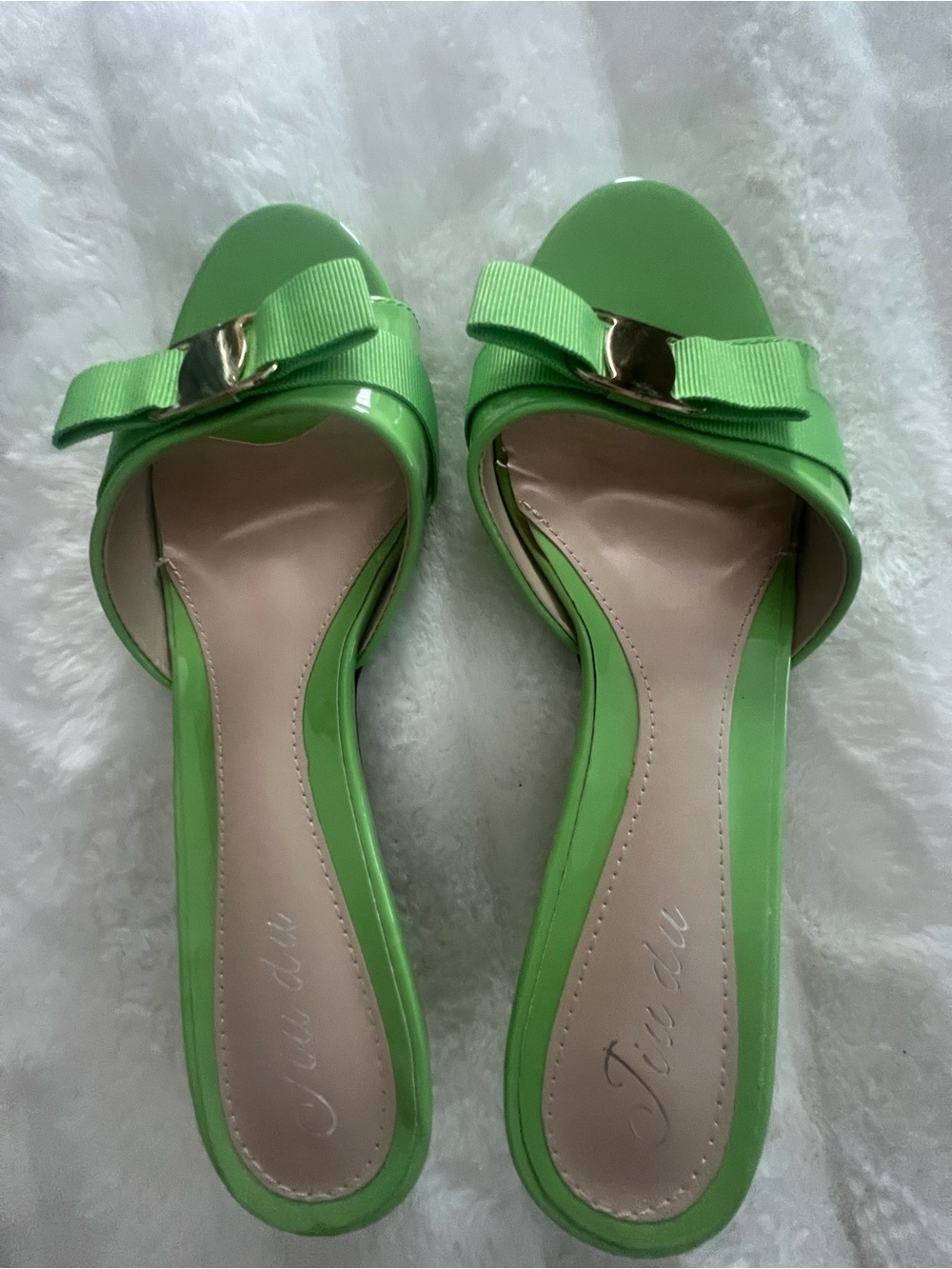 Green Bow Slide Sandals - Women
